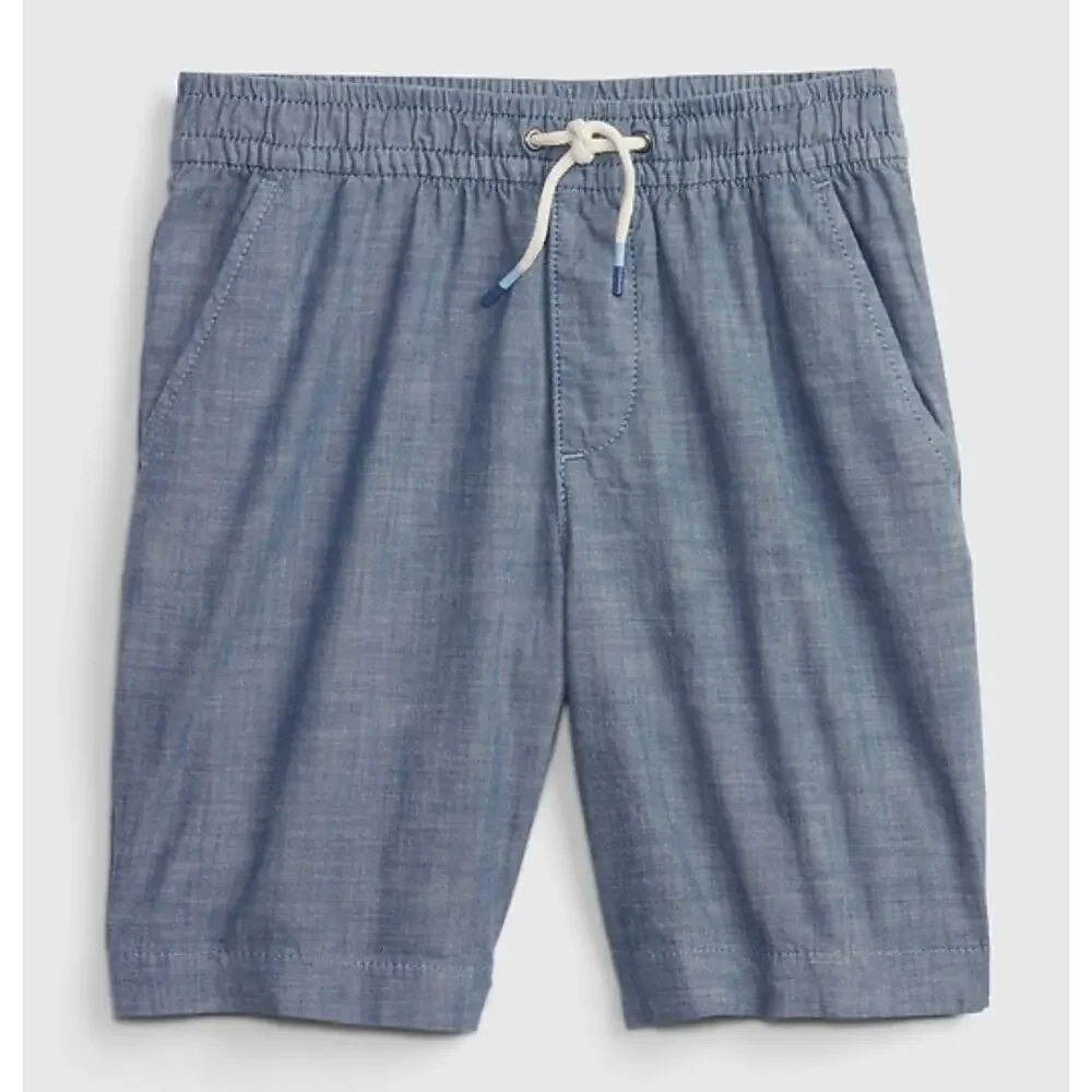 GAP Kids Boys Chambray Pull-On Shorts Blue Elastic Waist (Size S)